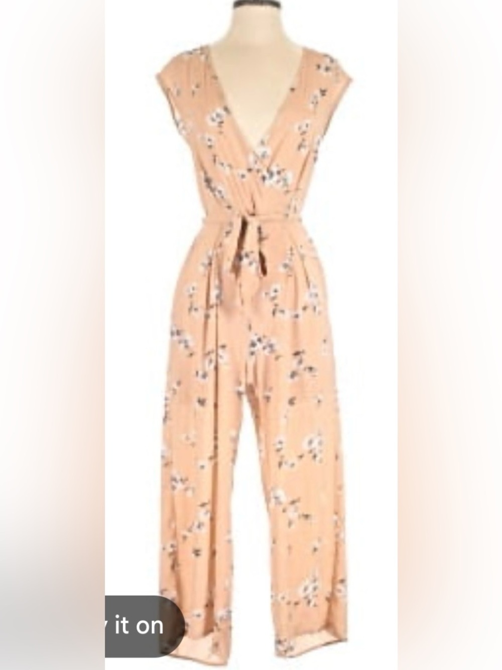 Women’s Peach Floral Tie-Waist Jumpsuit